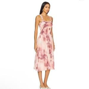 $168 Free People REVOLVE Tessa Smocked Midi "Soft Combo" (Pink Rose). Sz L #1237